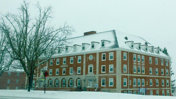 Outside image of LP Hall with snow